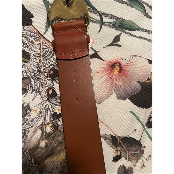 VTG Ralph Lauren Tan Leather Belt Brass Anchor Emblem Buckle XL main image 7